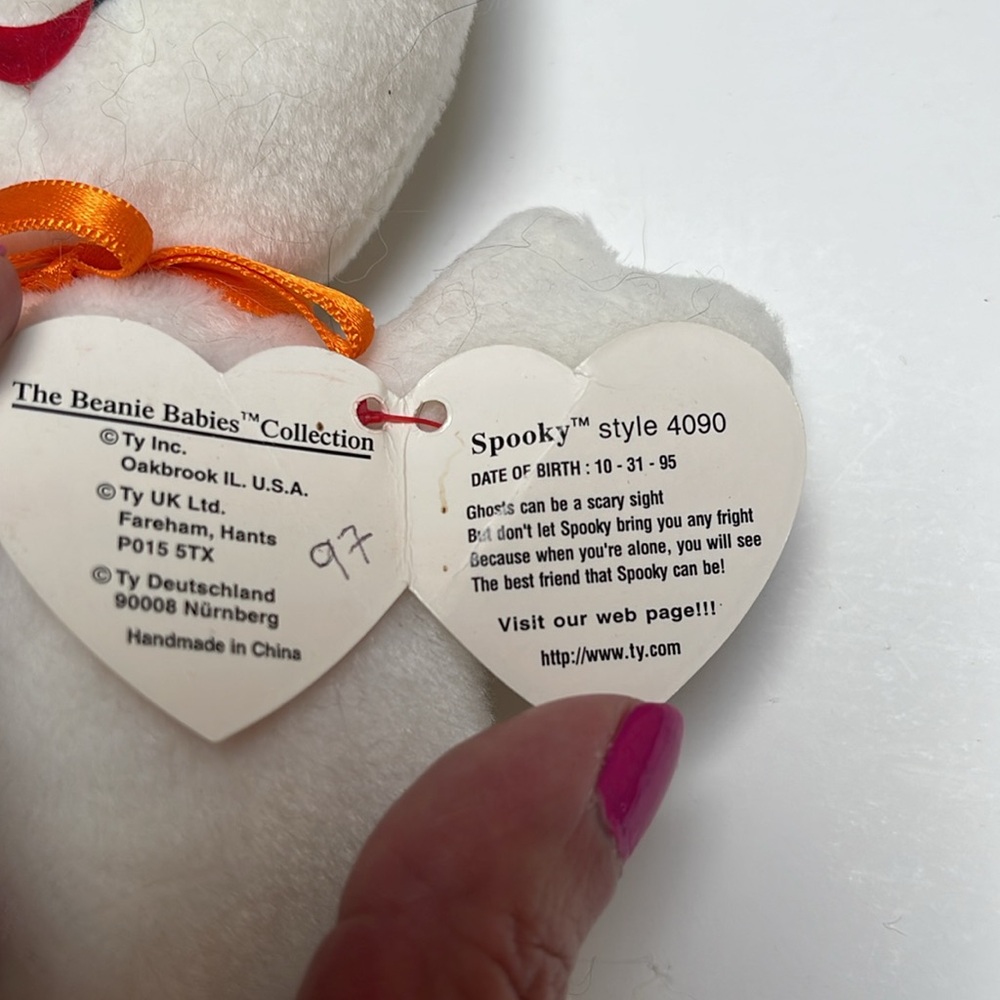 🐸 Ty Beanie Babies SPOOKY the White Ghost Plush - pellet filling - Picture 5 of 9